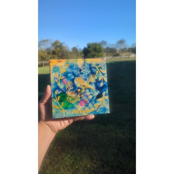 Hand Painted Art Tile Gold Bird Coaster Watercolor Effect Nature Colorado - Picture 7 of 7